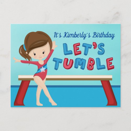 Girls Gymnastics Birthday Party Lets Tumble Postcard