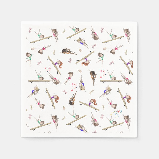 Girls Gymnastics Birthday Party  Napkins (Front)