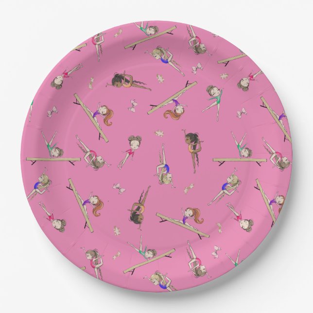 Girls Gymnastics Birthday Party  Paper Plates (Front)
