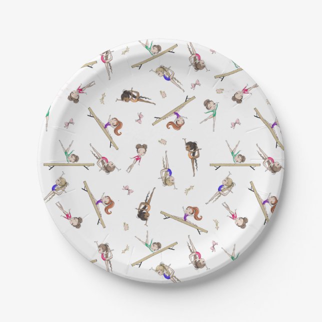 Girls Gymnastics Birthday Party  Paper Plates (Front)