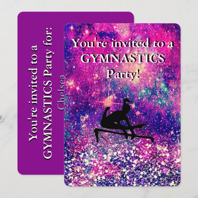 Girls Gymnastics Birthday Party Sparkle Invitation (Front/Back)