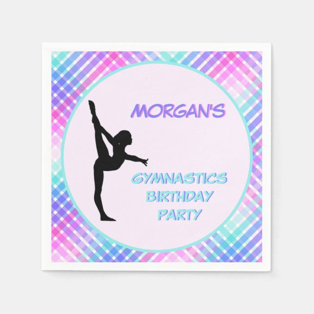 Girls Gymnastics Birthday Pretty Pastel Plaid  Napkins (Front)