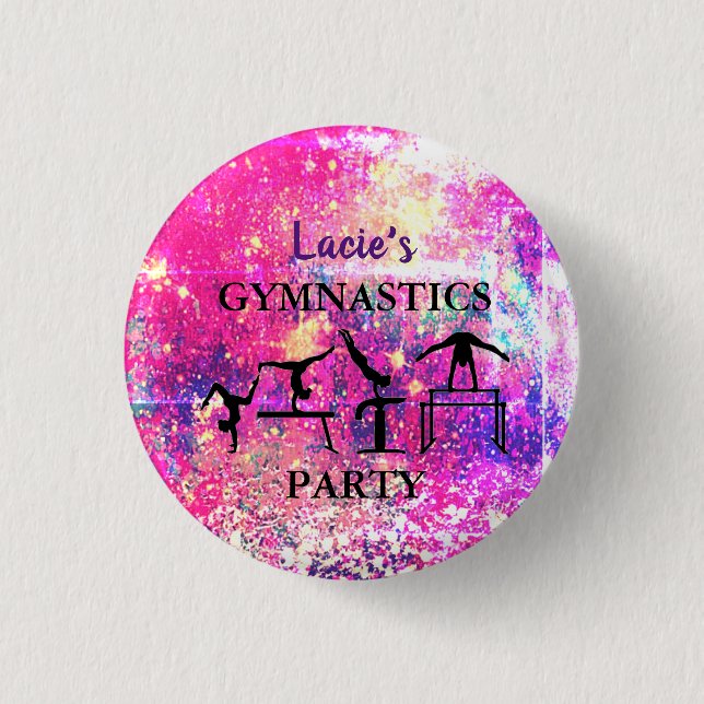 Girls Gymnastics Birthday Rustic Sparkle Custom  Button (Front)