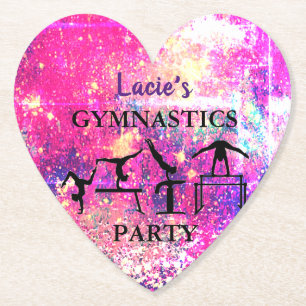 Girls Gymnastics Birthday Rustic Sparkle Custom Paper Coaster