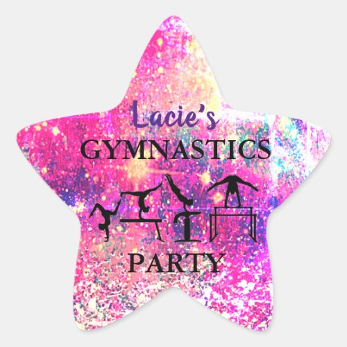 Girls Gymnastics Birthday Rustic Sparkle Custom   Star Sticker