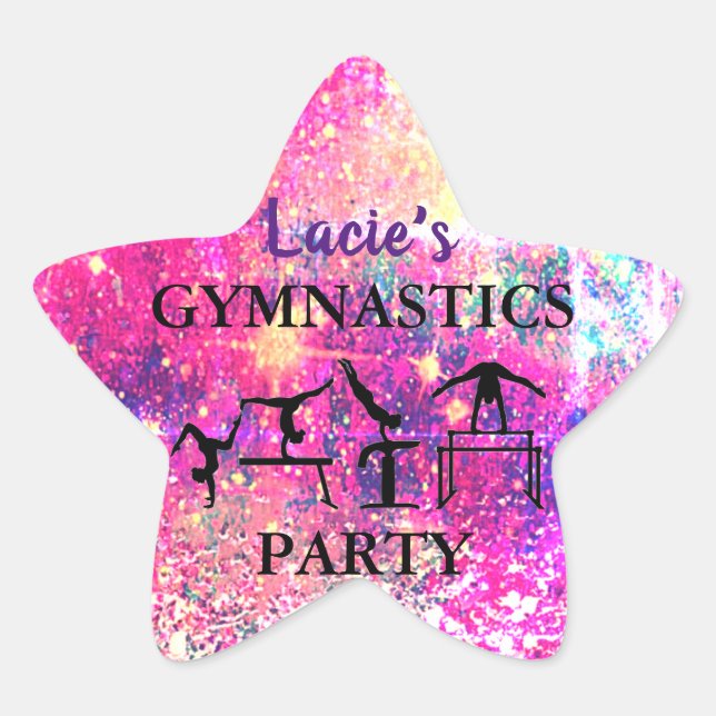 Girls Gymnastics Birthday Rustic Sparkle Custom   Star Sticker (Front)