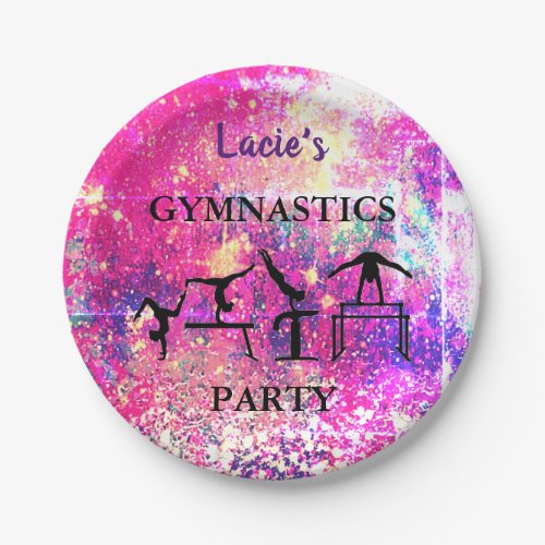 Girls Gymnastics Birthday Sparkle Custom Name Paper Plates