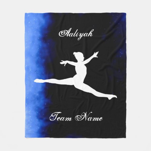 Girls Gymnastics Black Blue White w Team Name  Fleece Blanket