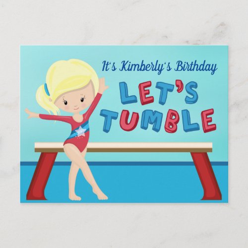 Girls Gymnastics Blonde Tumbling Birthday Party Postcard
