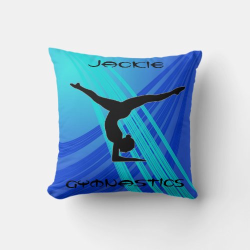 Girls Gymnastics Blue Abstract    Throw Pillow