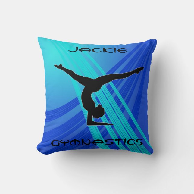 Girls Gymnastics Blue Abstract    Throw Pillow (Front)