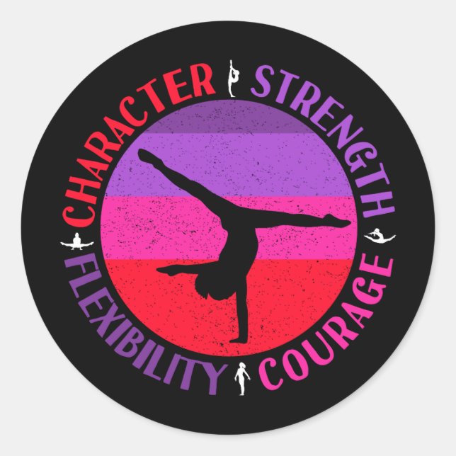 Girls Gymnastics Character Strength Courage Classic Round Sticker (Front)