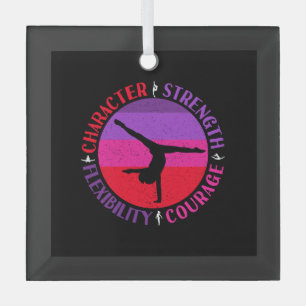 Girls Gymnastics Character Strength Courage Glass Ornament