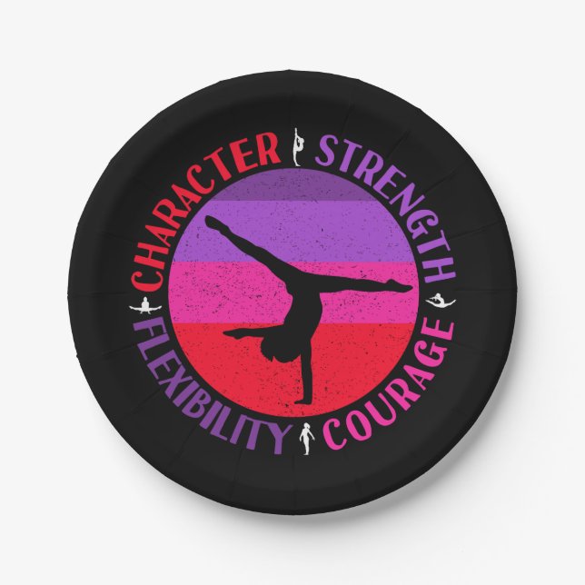 Girls Gymnastics Character Strength Courage Paper Plates (Front)