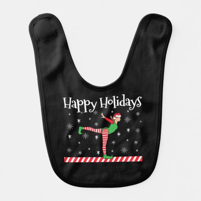 Girls Gymnastics Christmas Elf Baby Bib (Front)