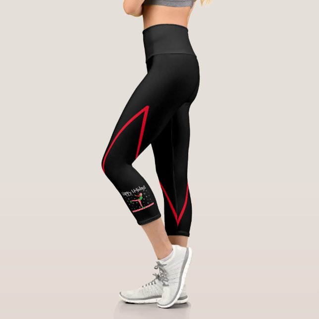 Girls Gymnastics Christmas Elf Capri Leggings (Left)