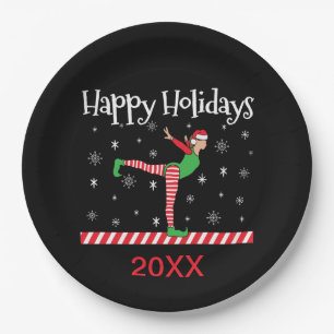 Girls Gymnastics Christmas Elf Paper Plates