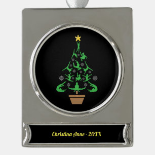 Girls Gymnastics Christmas Tree Silver Plated Banner Ornament