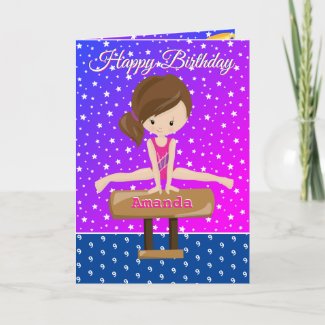 Girls Gymnastics Coloring Page Happy Birthday Card