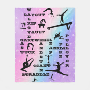 Girls Gymnastics Crossword Pastel Stars Skills Fleece Blanket