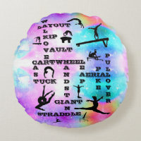 Girls Gymnastics Crosswords Round Pillow