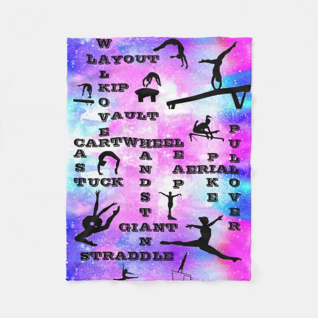 Girls Gymnastics Crosswords Skills Fleece Blanket (Front)