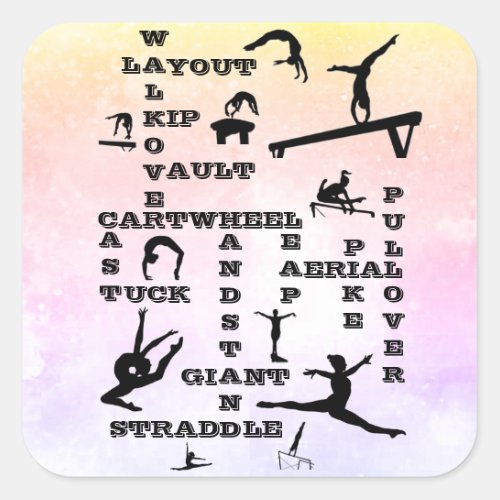 Girls Gymnastics Crosswords Skills Pastel Stickers