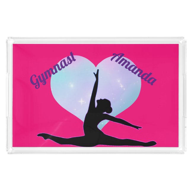 Girls Gymnastics Custom Hot Pink / Royal Purple  Acrylic Tray (Front)