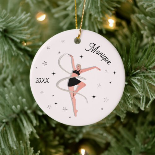 Girls Gymnastics Dancer KIds Name  Year Pink  Ceramic Ornament