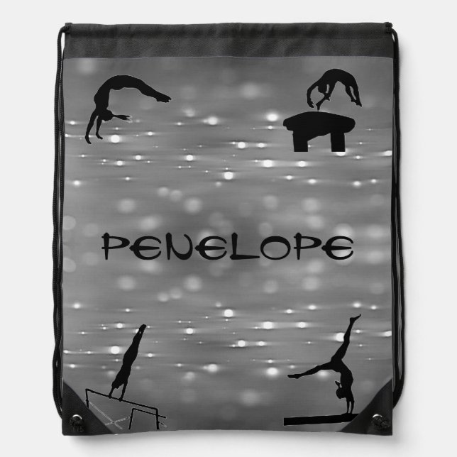 Girls Gymnastics Events Charcoal Drawstring Bag (Front)