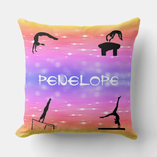 Girls Gymnastics Events Personalized Rainbow Throw Pillow