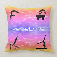 Girls Gymnastics Events Personalized Rainbow Throw Pillow
