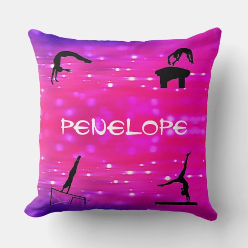 Girls Gymnastics Events Pink  Purple Throw Pillow