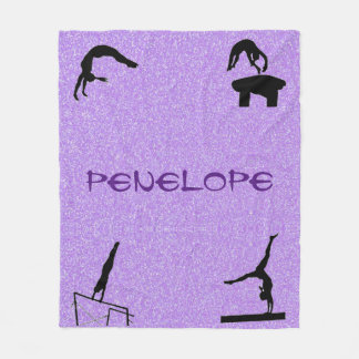 Girls Gymnastics Events Purple Glitter Fleece Blanket