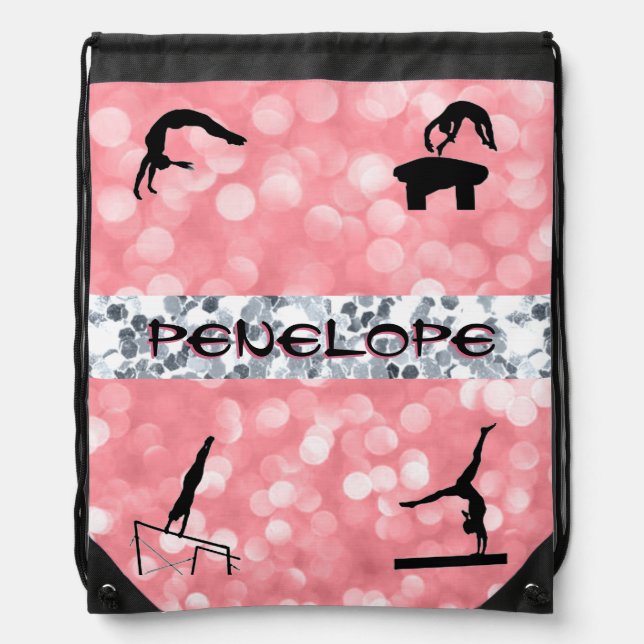 Girls Gymnastics Events Rose Gold Silver Drawstring Bag (Front)