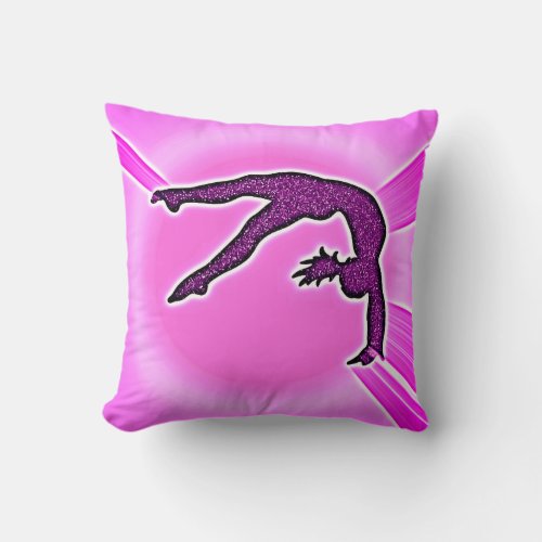 Girls Gymnastics Faux Sparkle Ribbon Throw Pillow
