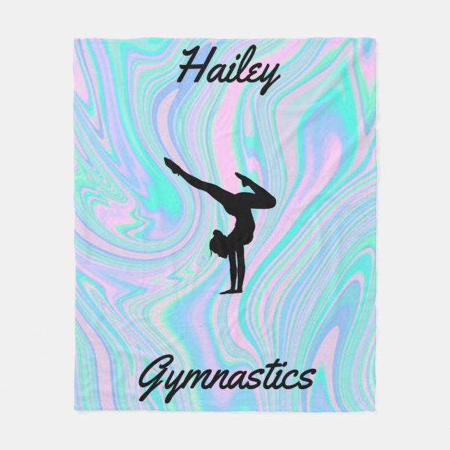 Girls Gymnastics Fleece Blanket w/ Name (Front)