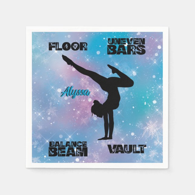 Girls Gymnastics Floor, Bars, Beam, Vault Pastel   Napkins (Front)