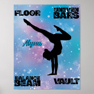 Girls Gymnastics Floor, Bars, Beam, Vault Pastel Poster