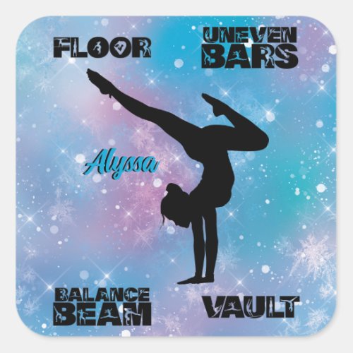 Girls Gymnastics Floor Bars Beam Vault Pastel   Square Sticker