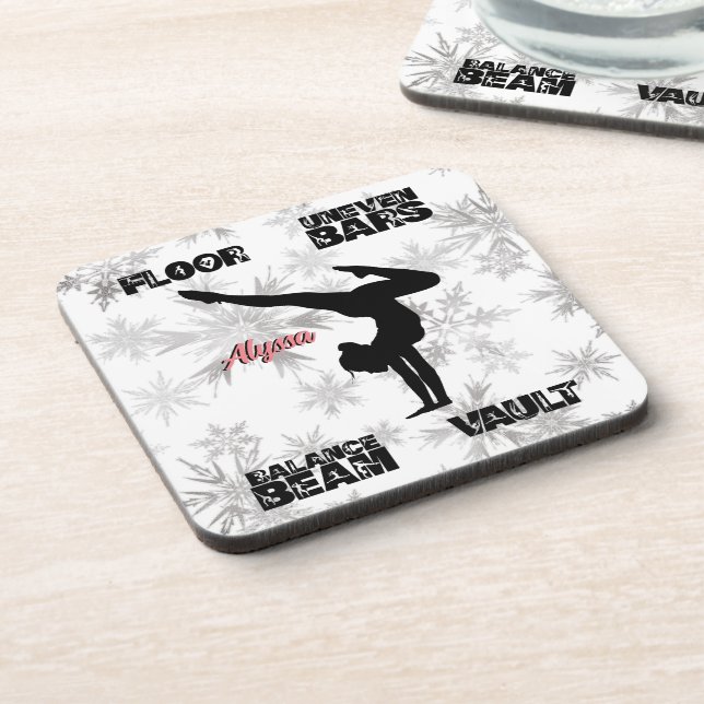 Girls Gymnastics Floor, Bars, Beam, Vault Winter   Beverage Coaster (Left Side)