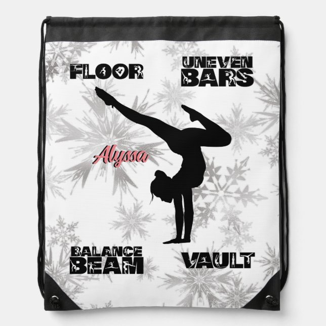 Girls Gymnastics Floor, Bars, Beam, Vault Winter   Drawstring Bag (Front)