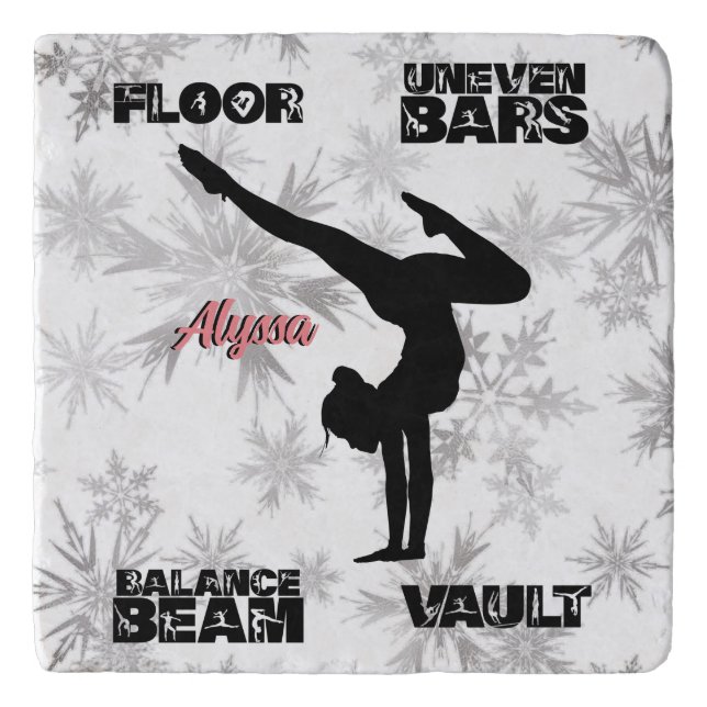 Girls Gymnastics Floor, Bars, Beam, Vault Winter   Trivet (Front)