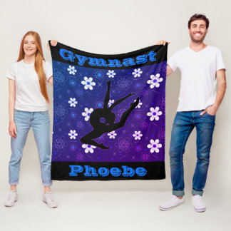 Girls Gymnastics Flowers Leap Fleece Blanket