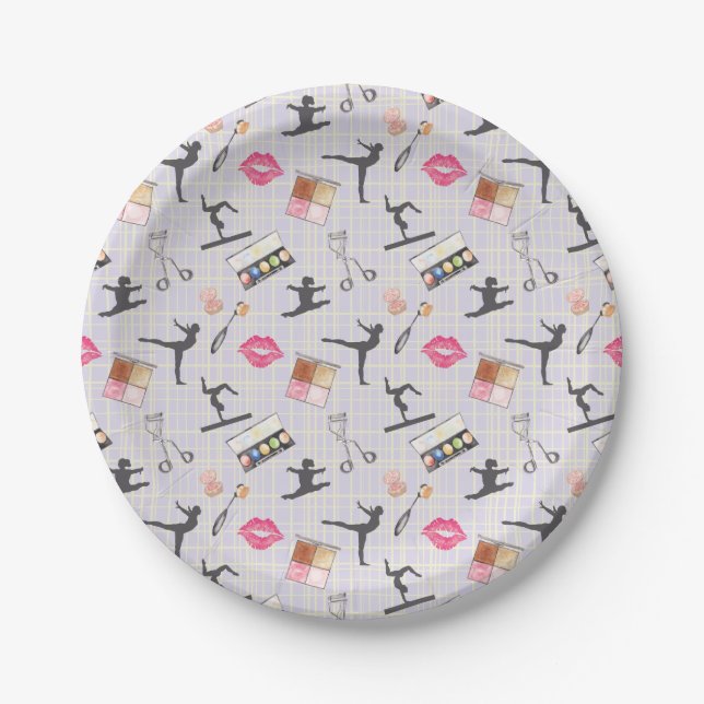 Girls Gymnastics - Girly Makeup Paper Plates (Front)