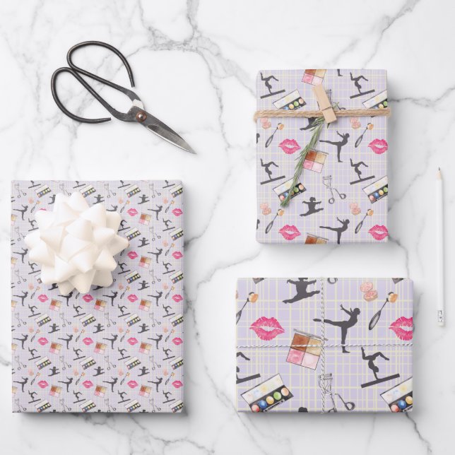 Girls Gymnastics - Girly Makeup Wrapping Paper Sheets (Front)