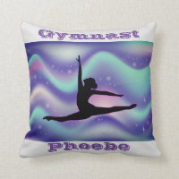 Girls Gymnastics Gray Purple Pillow w/ Her Name