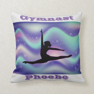 Girls Gymnastics Gray Purple Pillow w/ Her Name