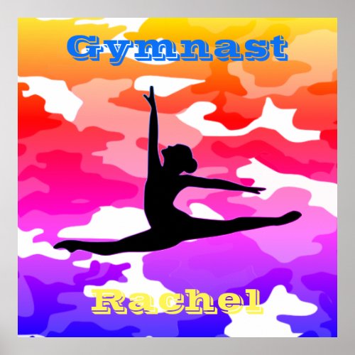 Girls Gymnastics Gymnast Rainbow Camo Poster