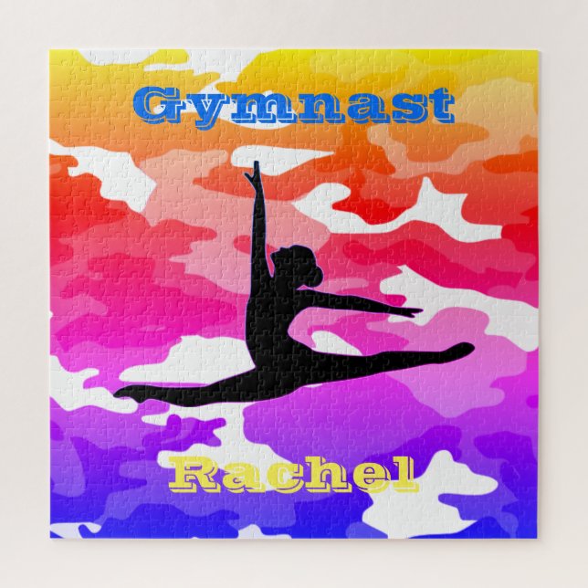 Girls Gymnastics "Gymnast" Rainbow Camo Puzzle (Vertical)